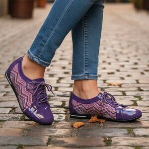 KECOM | Multi-Purple Tweed Geo Pattern Casual Flats